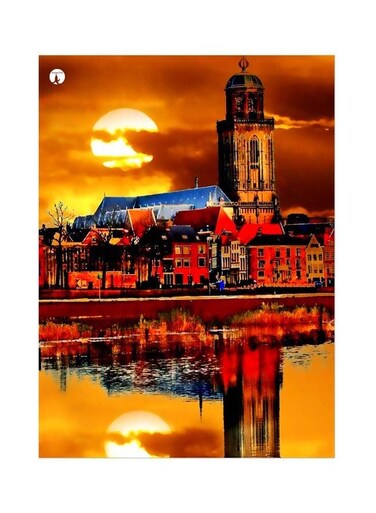 Sunset Themed Metallic Plate Red/Blue/Yellow 20x15cm