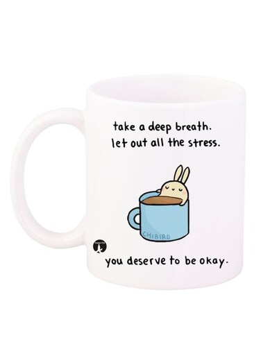 Printed Coffee Mug White/Black/Blue 12ounce