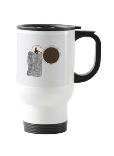 Printed Stainless Steel Travel Mug White 13centimeter