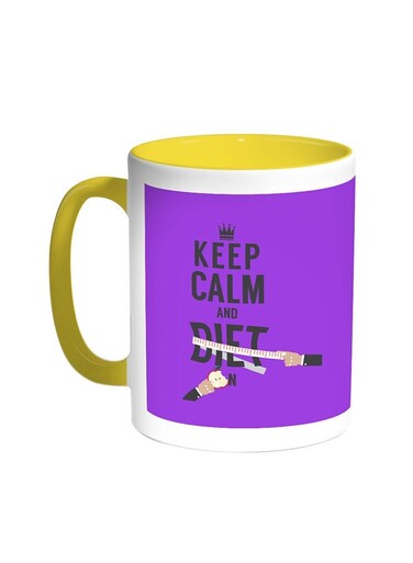 Keep Calm And Diet Printed Coffee Mug Yellow/White 11ounce