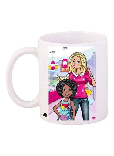 Cartoon Girls Printed Coffee Mug White/Pink/Brown 11ounce