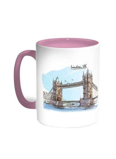 Bridge Of London Printed Coffee Mug Pink/White 11ounce