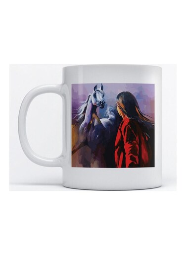 Mug Woman and Horse for Coffee and Tea White