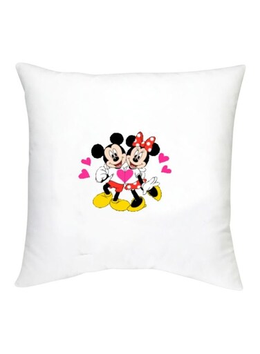 Mickey And Minnie Mouse Printed Decorative Cushion White/Black/Yellow 16x16inch