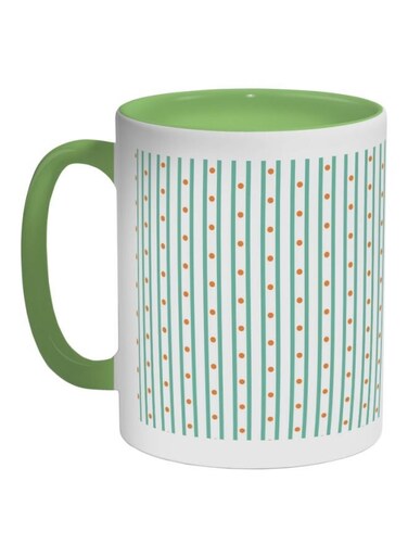 Dot And Lines Printed Ceramic Coffee Mug Green/White 325ml
