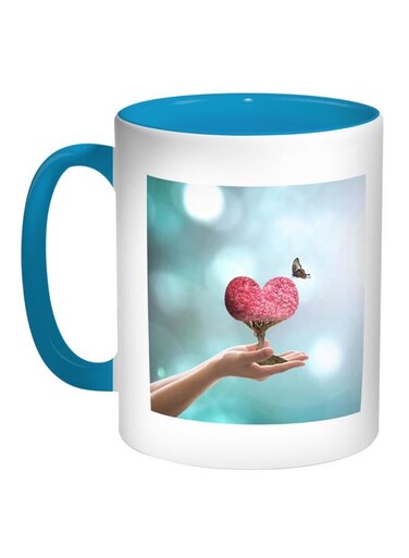 Heart Printed Coffee Mug Blue/White/Red 11ounce