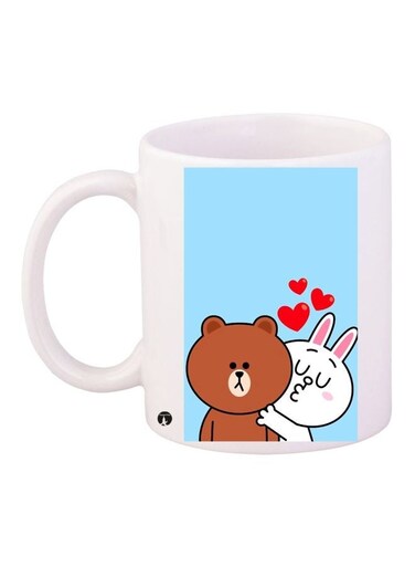 Cartoon Printed Coffee Mug White/Blue/Brown 11ounce