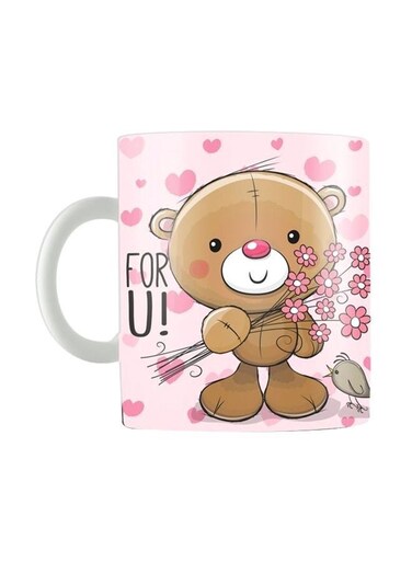 Printed Ceramic Coffee Mug Pink/Brown/White One Size