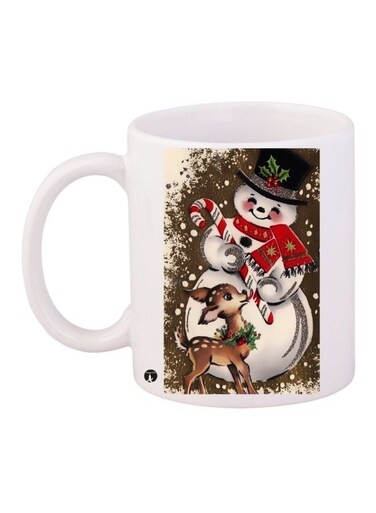 Snowman Printed Coffee Mug White/Brown/Red 11ounce