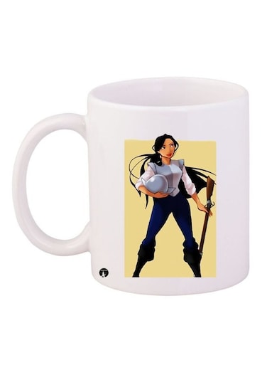 Cartoon Girl Printed Coffee Mug White/Blue/Yellow 11ounce