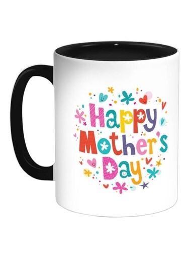 Happy Mothers Day Printed Ceramic Coffee Mug Black/Pink/Yellow 325ml