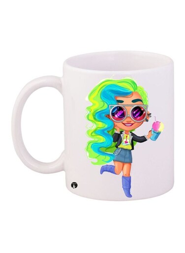 Cartoon Girl Printed Coffee Mug White/Green/Blue