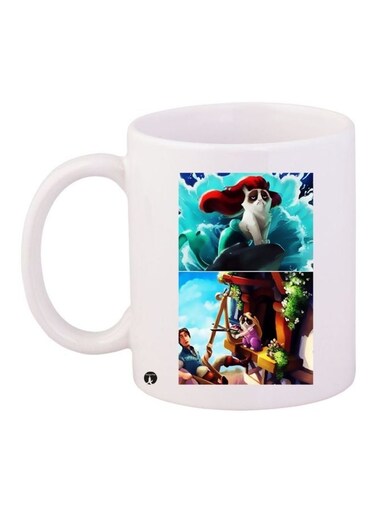 Cartoon Printed Coffee Mug White/Blue/Brown 11ounce