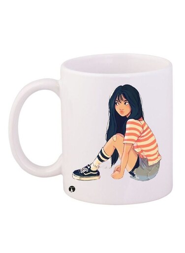 Cartoon Girl Printed Coffee Mug White/Orange/Black 11ounce