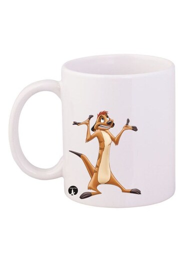 Durable Heat-Resistant Thick Wall Designed Ergonomic Handled Disney Printed Mug White/Brown/Beige 11ounce