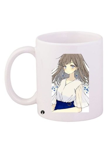 Animated Girl Printed Coffee Mug White/Blue/Beige 11ounce