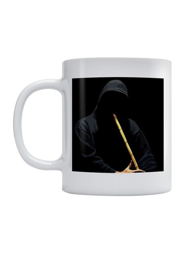 Flute Player Printed Ceramic Mug White/Black/Yellow