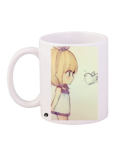 Girl Printed Coffee Mug White/Beige/Purple 11ounce