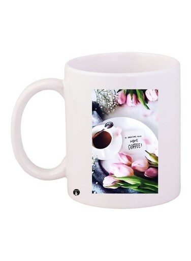Floral Printed Ceramic Coffee Mug White/Pink/Green 11ounce