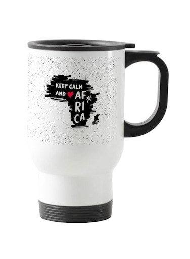 Printed Stainless Steel Travel Mug White/Black 13centimeter