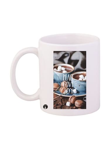 Peace Love Joy Printed Mug White/Blue/Brown Standard Size