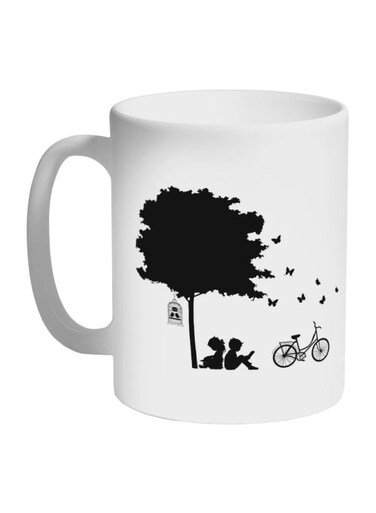 Tree And Couple Printed Coffee Mug White/Black 325ml