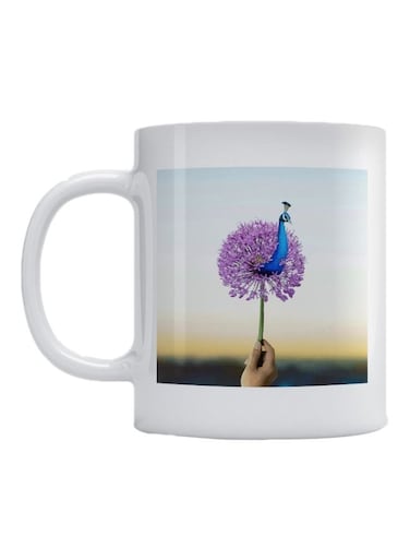 Peacock Printed Ceramic Mug White/Purple/Blue
