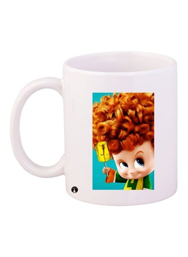 Cartoon Printed Coffee Mug White/Brown/Blue 11ounce