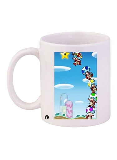 Cartoon Printed Coffee Mug White/Blue/Pink 11ounce
