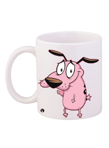 Courage The Cowardly Dog Printed Coffee Mug White/Pink/Brown 11ounce