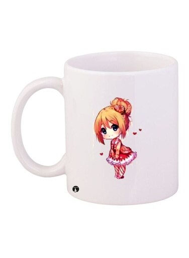 Anime Printed Ceramic Coffee Mug White/Pink/Beige