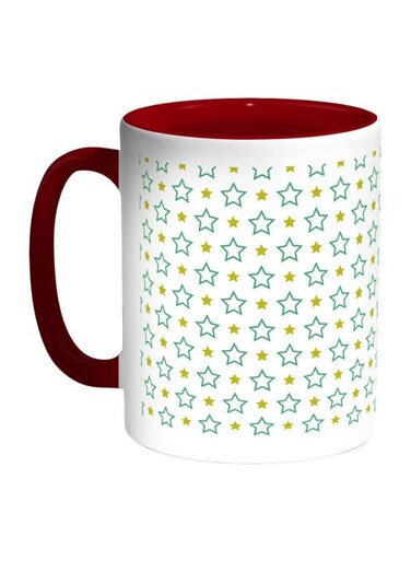 Motifs Of Small And Large Stars Printed Coffee Mug Red/WhiteBlue 325ml