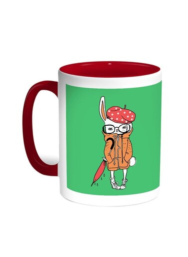 Cartoon Drawing - Rabbit Printed Coffee Mug Red/White 11ounce