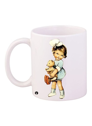 Girl Printed Coffee Mug White/Blue/Brown 11ounce