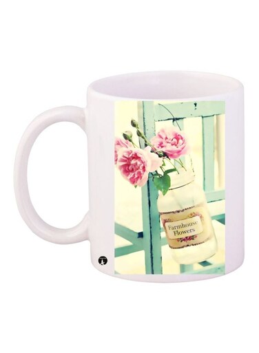 Floral Printed Coffee Mug White/Pink/Green 11ounce