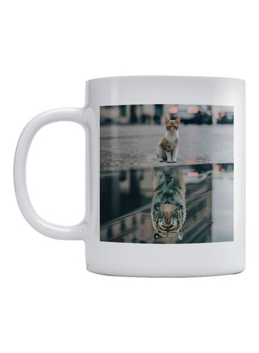 Cat And Tiger Printed Mug White/Beige/Black