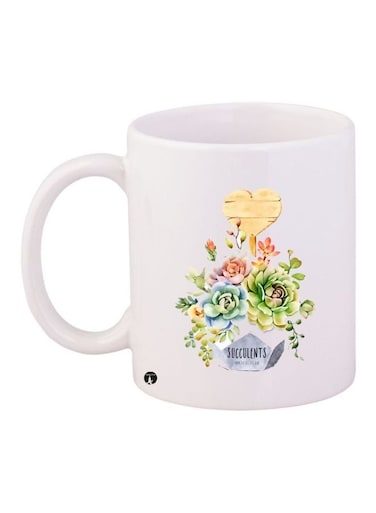 Floral Printed Coffee Mug White/Green/Blue 11ounce