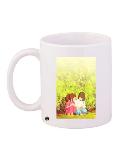 Anime Printed Coffee Mug White/Green/Pink 11ounce
