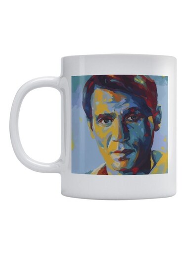 Arab Artist Abdel Halim Hafez Printed Ceramic Mug White/Blue/Yellow 350ml