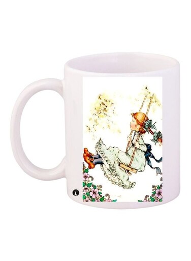 Girl Printed Coffee Mug White/Grey/Blue 11ounce