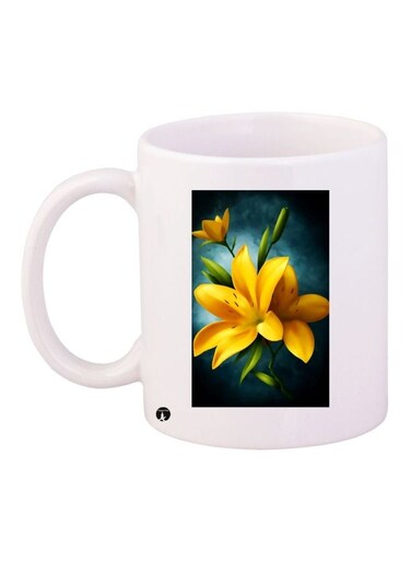 Floral Printed Coffee Mug White/Green/Yellow 11ounce