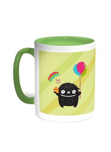 Cartoon Drawing - The Joy Of Eid Printed Coffee Mug Green/White 11ounce