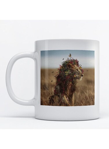 Lion Printed Mug White/Brown/Blue