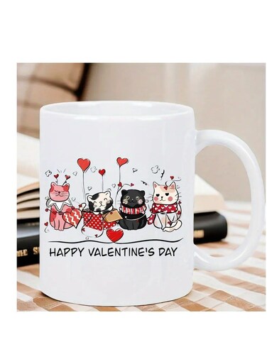 RYN&reg; HAPPY VALENTINE'S DAY Ceramic Mug, Insulated, Reusable, for Hot &amp; Cold Beverages, Ideal for Birthdays, Holidays, New Year, Christmas, Valentine'S Day Gift White Mug