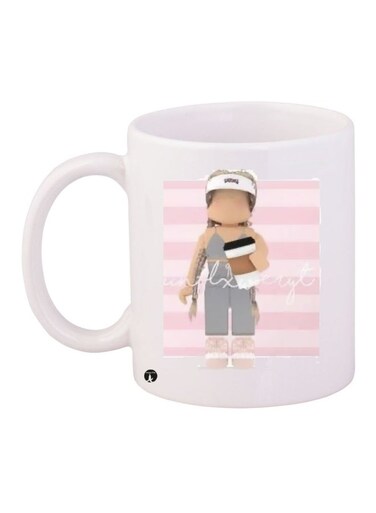 Printed Ceramic Coffee Mug White/Pink/Grey