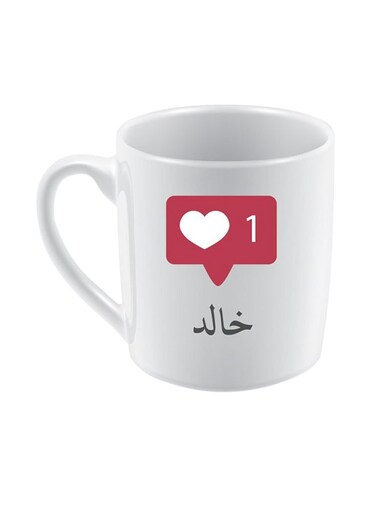 Khaled Name Printed Ceramic Mug For Coffee And Tea White/Black/Red 10x5cm