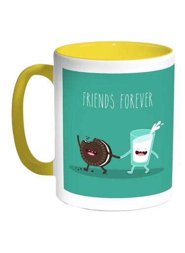 Friends Forever Printed Coffee Mug Green/Brown/Yellow 11ounce