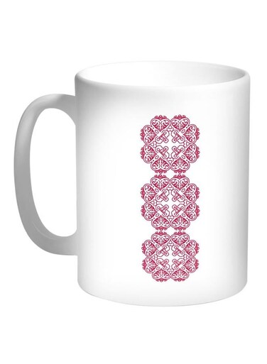 Vertical Decorative Drawing Printed Coffee Mug White/Red 11ounce