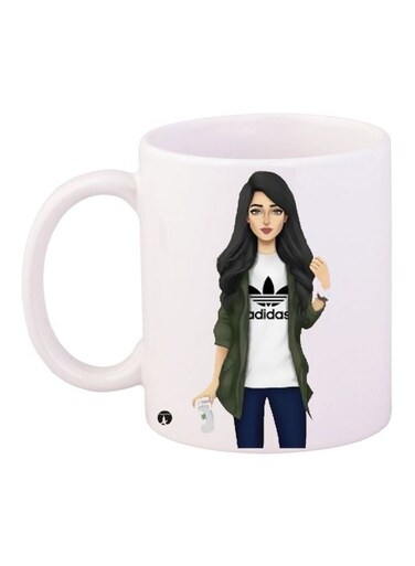 Girl Printed Ceramic Coffee Mug White/Blue/Green 11ounce