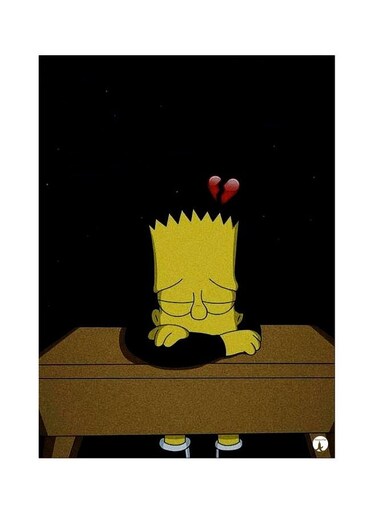 Sad Simpson Printed Metallic Plate Black/Yellow/Brown 20x15cm